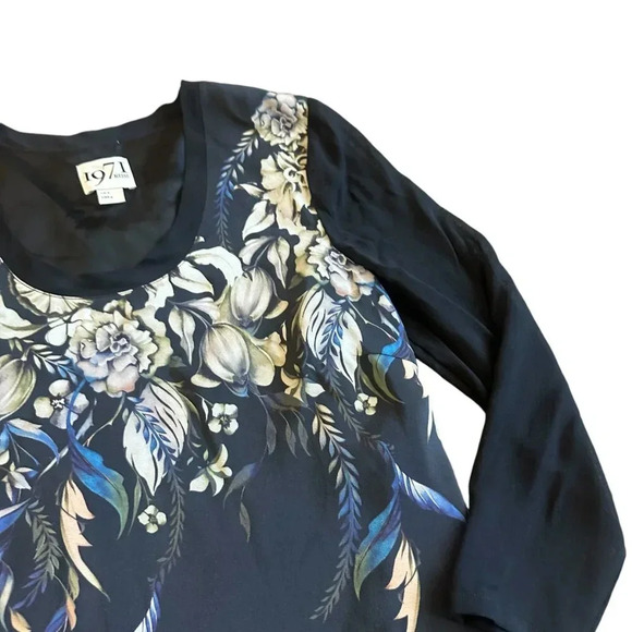 Reiss 1971 Black Silk Shift Dress Floral 3/4 Sleeve Flowy Party Size 4 Women's - Picture 3 of 12